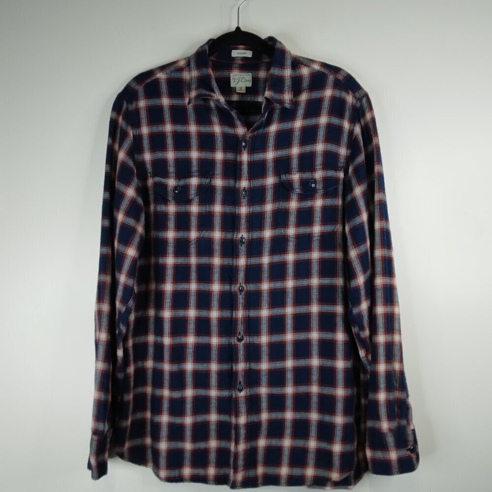J Crew Classic Fit  Blue and Red Plaid Long Sleeve Button Down Shirt Size M